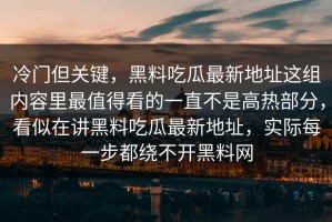 冷门但关键，黑料吃瓜最新地址这组内容里最值得看的一直不是高热部分，看似在讲黑料吃瓜最新地址，实际每一步都绕不开黑料网