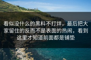 看似没什么的黑料不打烊，最后把大家留住的反而不是表面的热闹，看到这里才知道前面都是铺垫