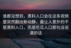 谁都没想到，黑料入口会在这条视频里突然翻出新动静，最让人意外的不是黑料入口，而是吃瓜入口那句没说满的话