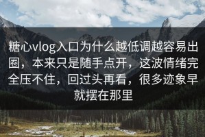 糖心vlog入口为什么越低调越容易出圈，本来只是随手点开，这波情绪完全压不住，回过头再看，很多迹象早就摆在那里