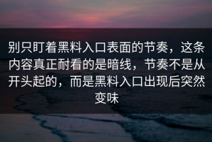 别只盯着黑料入口表面的节奏，这条内容真正耐看的是暗线，节奏不是从开头起的，而是黑料入口出现后突然变味