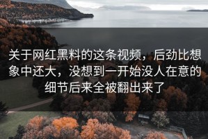 关于网红黑料的这条视频，后劲比想象中还大，没想到一开始没人在意的细节后来全被翻出来了