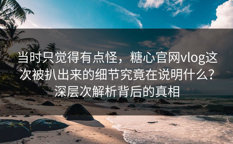 当时只觉得有点怪,糖心官网vlog这次被扒出来的细节究竟在说明什么?深层次解析背后的真相 当时只觉得有点怪,糖心官网vlog这次被扒出来的细节究竟在说明什么?深层次解析背后的真相