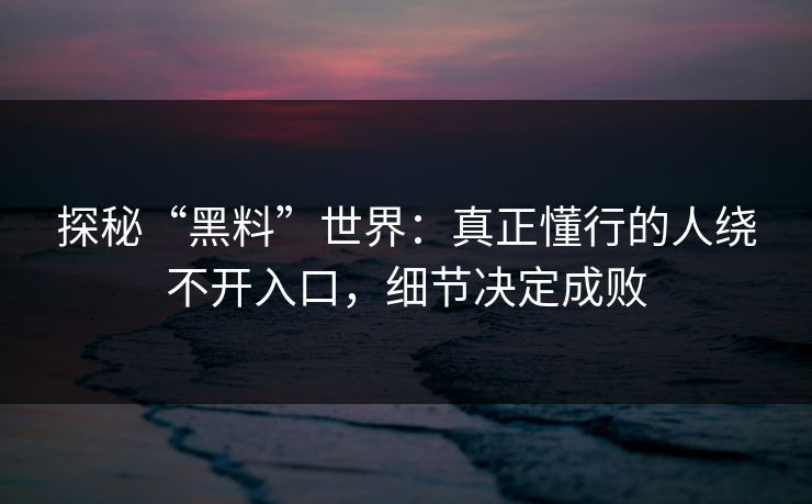 探秘“黑料”世界：真正懂行的人绕不开入口，细节决定成败