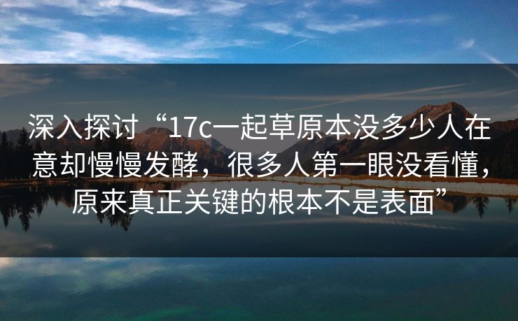 深入探讨“17c一起草原本没多少人在意却慢慢发酵,很多人第一眼没看懂,原来真正关键的根本不是表面” 深入探讨“17c一起草原本没多少人在意却慢慢发酵,很多人第一眼没看懂,原来真正关键的根本不是表面”