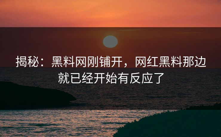 揭秘：黑料网刚铺开，网红黑料那边就已经开始有反应了